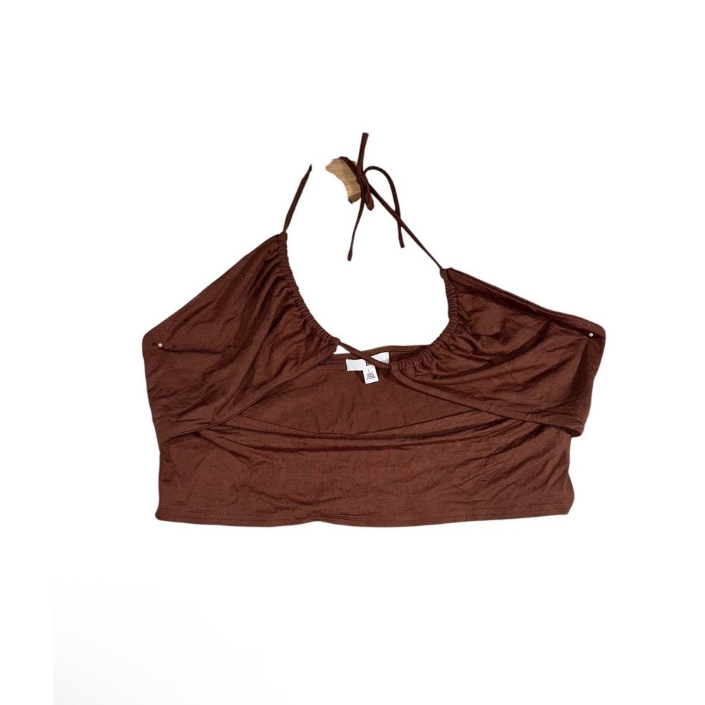BP. Naomi Halter Top Womens Sz L Brown Rayon Stretch Crossed Straps Comfortable